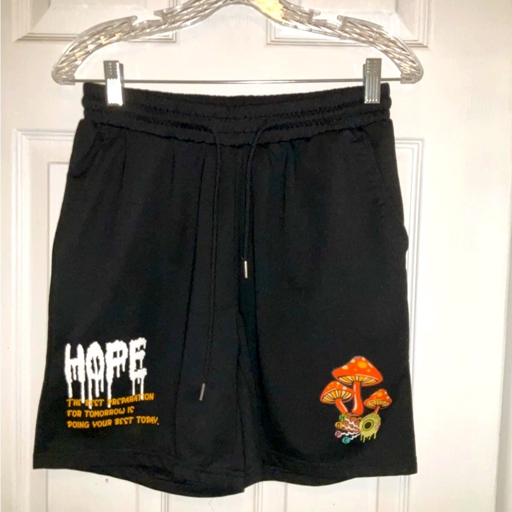 Romwe Black  Graphic Print Pull-On Drawstring Athletic Shorts‎ Men's Size S
